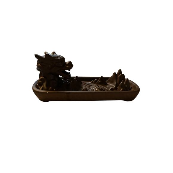 Dragon Head Backflow Incense Burner Brown Ceramic Holds Incense Cones & Sticks - Picture 1 of 5
